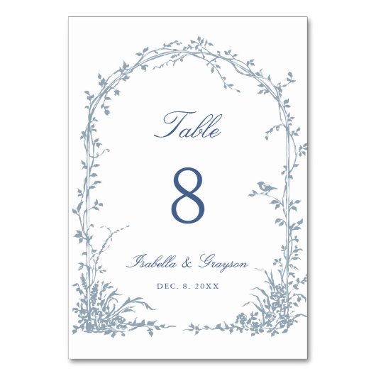 Dusty Blue Romantic Botanical Arch Garden Wedding Kaart (Achterkant)