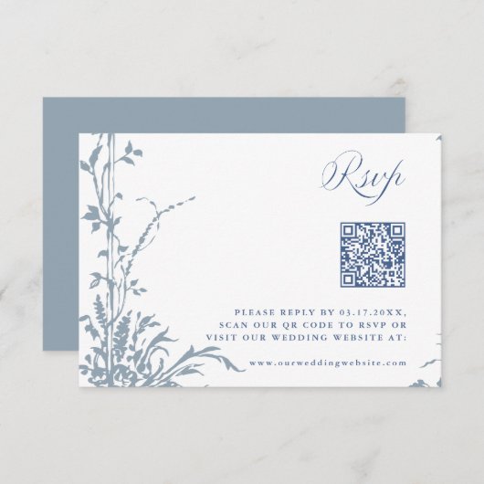 Dusty Blue Romantic Botanical Arch Garden Wedding RSVP Kaartje (Voorkant / Achterkant)