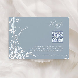 Dusty Blue Romantic Botanical Arch Garden Wedding RSVP Kaartje