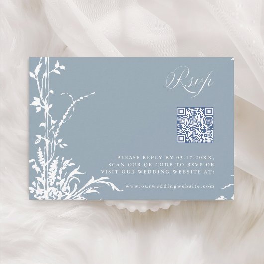 Dusty Blue Romantic Botanical Arch Garden Wedding RSVP Kaartje