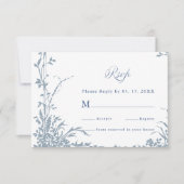 Dusty Blue Romantic Botanical Garden Wedding RSVP Kaartje (Voorkant)