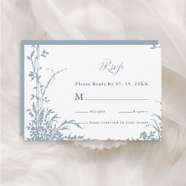 Dusty Blue Romantic Botanical Garden Wedding RSVP Kaartje