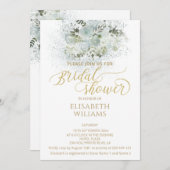 Dusty blue romantic floral gold calligraphy kaart (Voorkant / Achterkant)