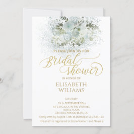 Dusty blue romantic floral gold calligraphy kaart