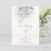 Dusty blue romantic floral gold calligraphy kaart (Staand voorkant)