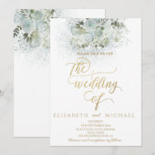 Dusty blue romantic floral gold calligraphy kaart (Voorkant / Achterkant)