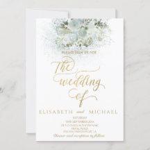 Dusty blue romantic floral gold calligraphy