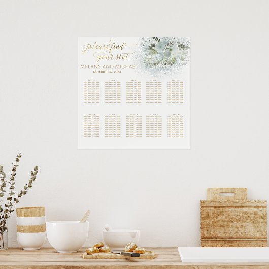 Dusty blue romantic floral gold calligraphy poster (Keuken)