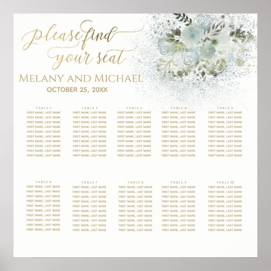 Dusty blue romantic floral gold calligraphy poster (Voorkant)