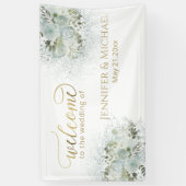 Dusty blue romantic floral gold calligraphy spandoek (Verticaal)