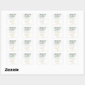 Dusty blue romantic floral gold calligraphy vierkante sticker (Vel)