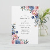 Dusty Blue Romantic Floral Wedding Kaart (Staand voorkant)