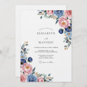 Dusty Blue Romantic Floral Wedding Kaart (Voorkant / Achterkant)