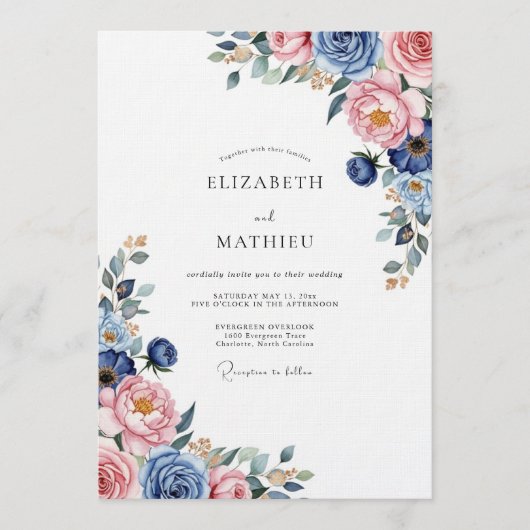 Dusty Blue Romantic Floral Wedding Kaart (Voorkant)