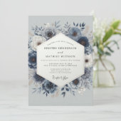 Dusty Blue Romantic Floral Wedding Kaart (Staand voorkant)