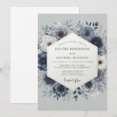 Dusty Blue Romantic Floral Wedding Kaart (Voorkant / Achterkant)