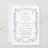 Dusty Blue Romantic French Floral Wedding  Kaart (Voorkant)