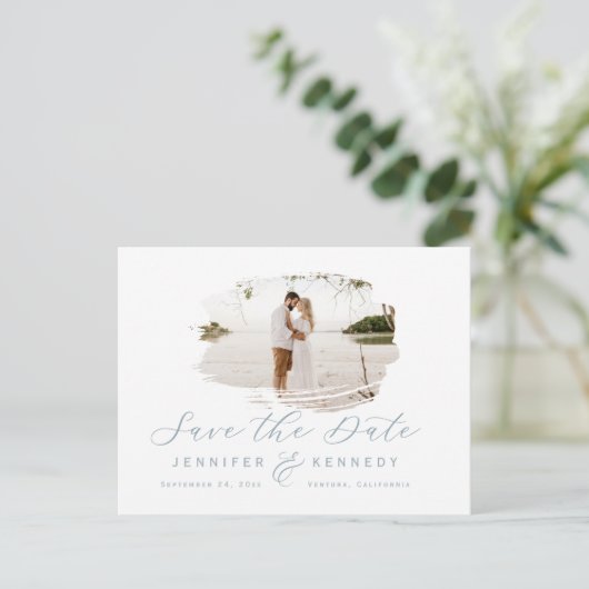 Dusty Blue Romantic geborsteld Lijst bewaart de da Briefkaart (Staand voorkant)