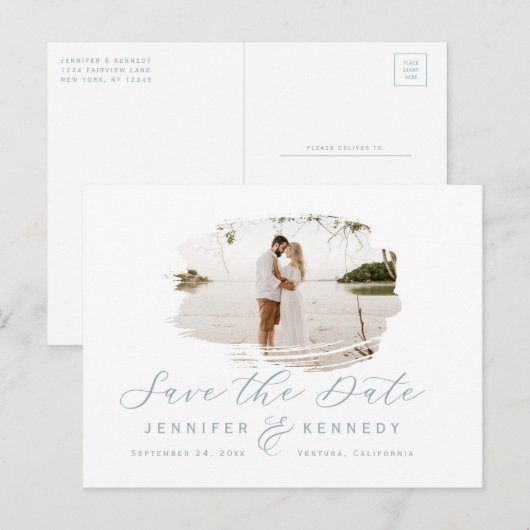 Dusty Blue Romantic geborsteld Lijst bewaart de da Briefkaart (Voorkant / Achterkant)