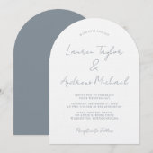 Dusty Blue Romantic Modern Arch Wedding Invitation Kaart (Voorkant / Achterkant)