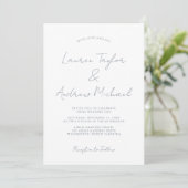 Dusty Blue Romantic Modern Wedding Invitation Kaart (Staand voorkant)