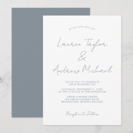 Dusty Blue Romantic Modern Wedding Invitation Kaart