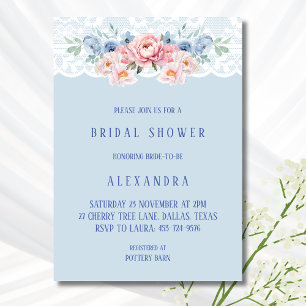 Dusty Blue Romantic Pink Floral Lace Vrijgezellenf Kaart