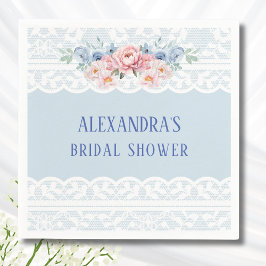 Dusty Blue Romantic Pink Peony Lace Vrijgezellenfe Servet