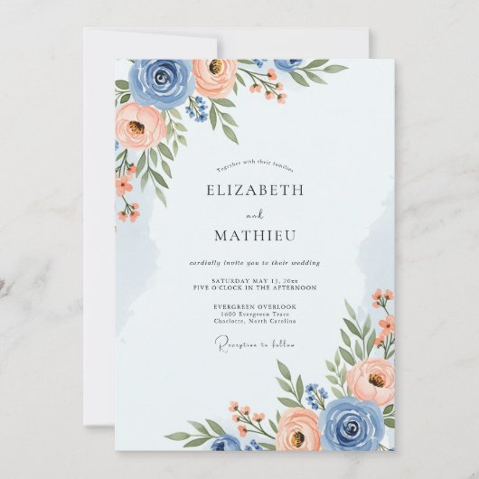 Dusty Blue Romantic Spring Wedding Kaart (Voorkant)