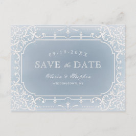 Dusty blue romantic vintage bruiloft, behalve de d aankondigingskaart