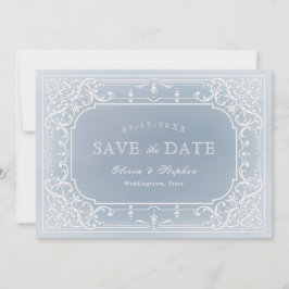 Dusty blue romantic vintage bruiloft, behalve de d save the date