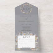 Dusty Blue  Romantic Wildflower No Dinner All In One Uitnodiging (Binnen)