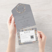 Dusty Blue Romantic Wildflower QR-code All In One Uitnodiging (Afscheurbaar)