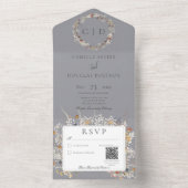 Dusty Blue Romantic Wildflower QR-code All In One Uitnodiging (Binnen)