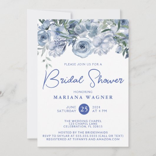 Dusty Blue Romantisch Bloemen Vrijgezellenfeest Kaart (Voorkant)