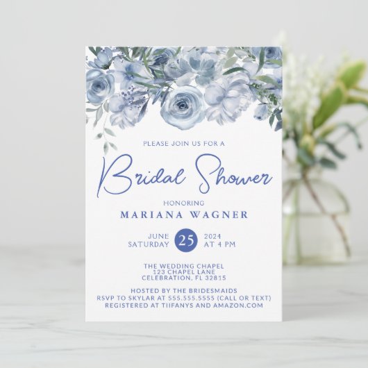 Dusty Blue Romantisch Bloemen Vrijgezellenfeest Kaart (Staand voorkant)