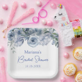 Dusty Blue Romantisch Bloemen Vrijgezellenfeest Papieren Bordje (Feest)