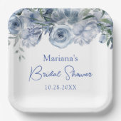 Dusty Blue Romantisch Bloemen Vrijgezellenfeest Papieren Bordje (Voorkant)