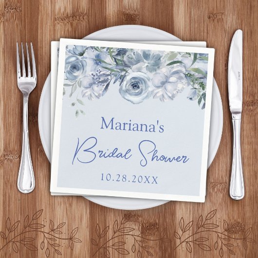Dusty Blue Romantisch Bloemen Vrijgezellenfeest Servet