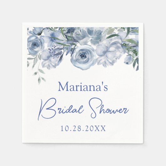 Dusty Blue Romantisch Bloemen Vrijgezellenfeest Servet (Voorkant)