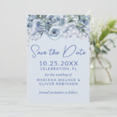 Dusty Blue Romantische Bloemen Save the Date Kaart (Staand voorkant)