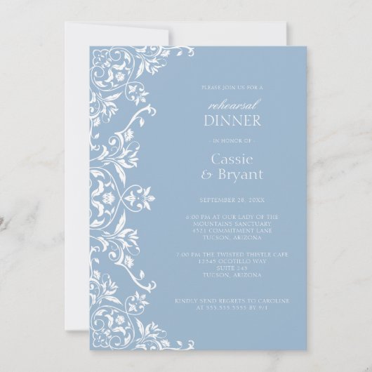 Dusty Blue Romantische repetitie Dinner Invitation Kaart (Voorkant)