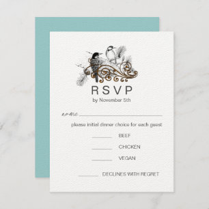 Dusty Blue Romantische specht Tortelduifjes RSVP Kaart