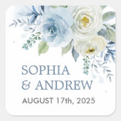 Dusty Blue Roos Bloemen Bruiloft Sticker (Voorkant)