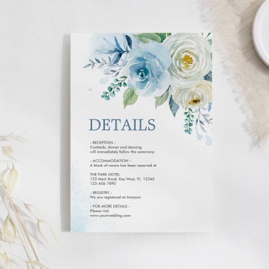 Dusty Blue Roos Bloemen Details Behuizing Kaart