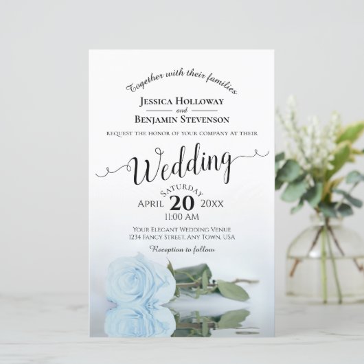 Dusty Blue Roos Chic BUDGET Weddenschap (Staand voorkant)