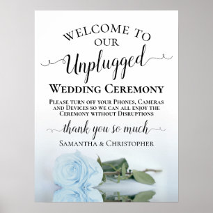Dusty Blue Roos Chic Unplugged Wedding Ceremony Poster