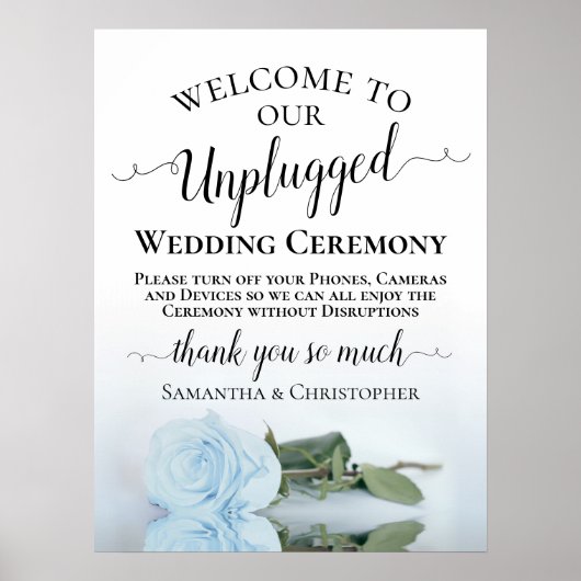 Dusty Blue Roos Chic Unplugged Wedding Ceremony Poster (Voorkant)