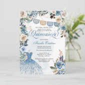 Dusty Blue Roos Country Flowers Quinceañera Kaart (Staand voorkant)