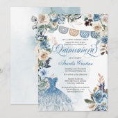 Dusty Blue Roos Country Flowers Quinceañera Kaart (Voorkant / Achterkant)
